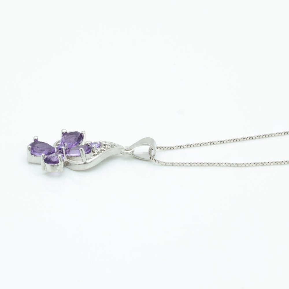 Sterling Silver Amethyst Flower Necklace - Picture 2 of 3